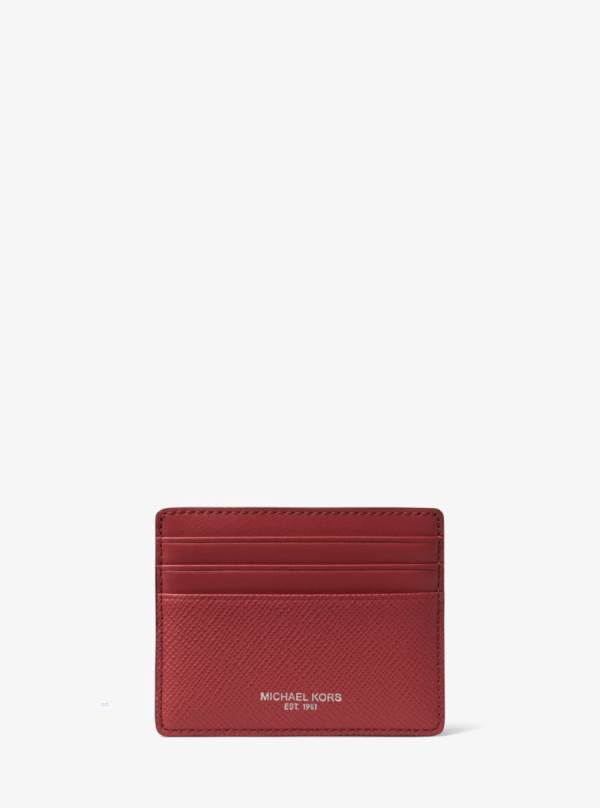 Panske Penazenky Michael Kors Harrison Crossgrain Leather Tall Card Case Bordove - Doplnky Michael Kors Akcia | TNEQJ-1608